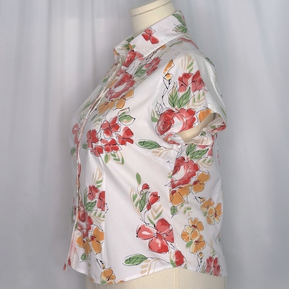 Karen Scott White Pink Short Sleeve Button Down Shirt (831) - Picture 4 of 10